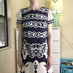 J Crew Size 0 Dress Navy/White Lace Short Sleeve
